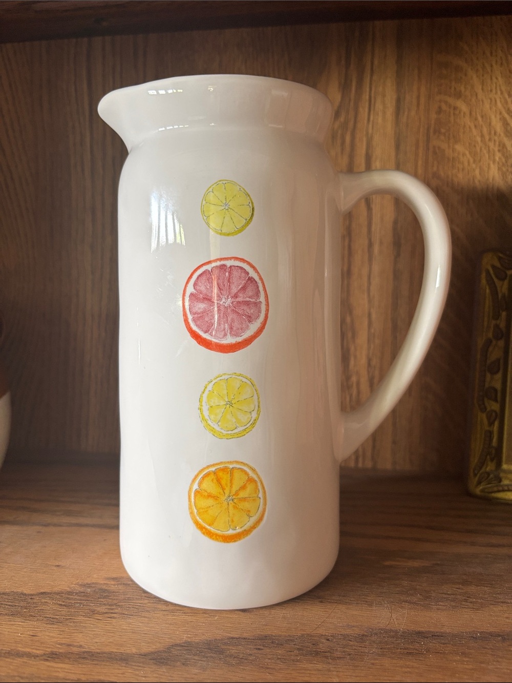 Rae Dunn White Ceramic Citrus Pitcher with Lemon & Orange